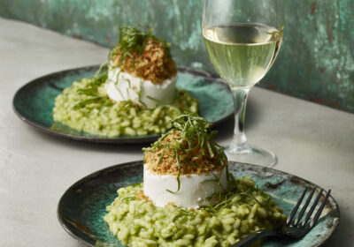 Herb risotto with gratinated goat's cheese