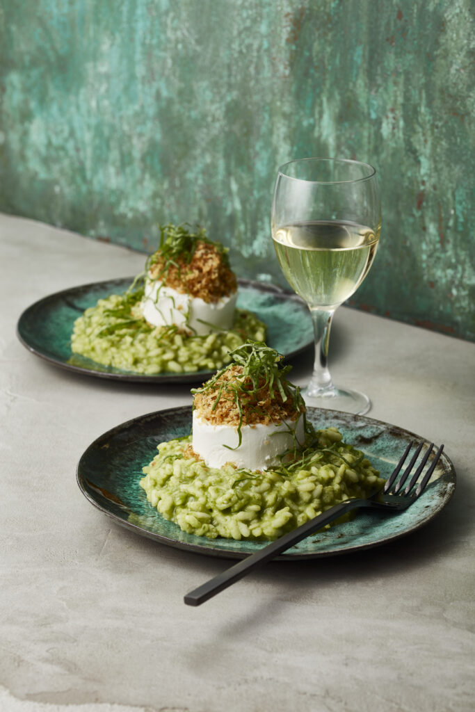 Herb risotto with gratinated goat's cheese